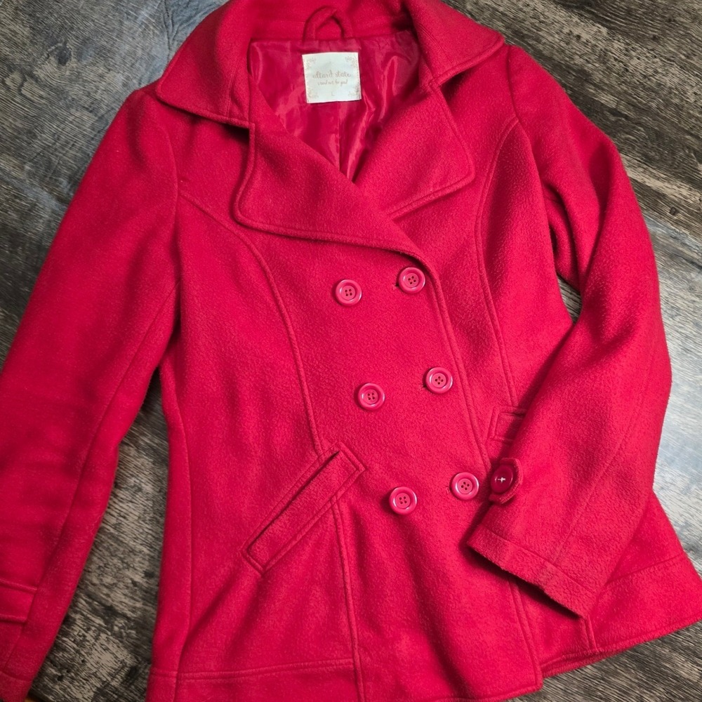 ALTAR'D STATE Pea Coat Women Large Red Double Breasted Cotton Blend